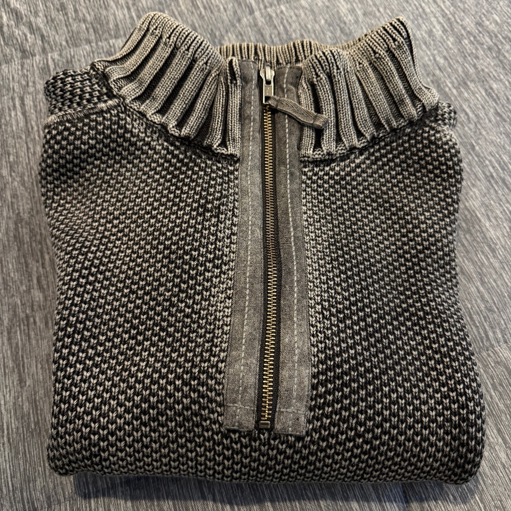 Carbon2cobalt Men Sweater XL Cardigan Fisherman Cable‎ Knit Zip Mock Neck